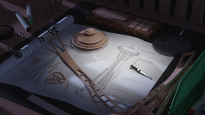 Blueprints and construction of scale model Space Needle